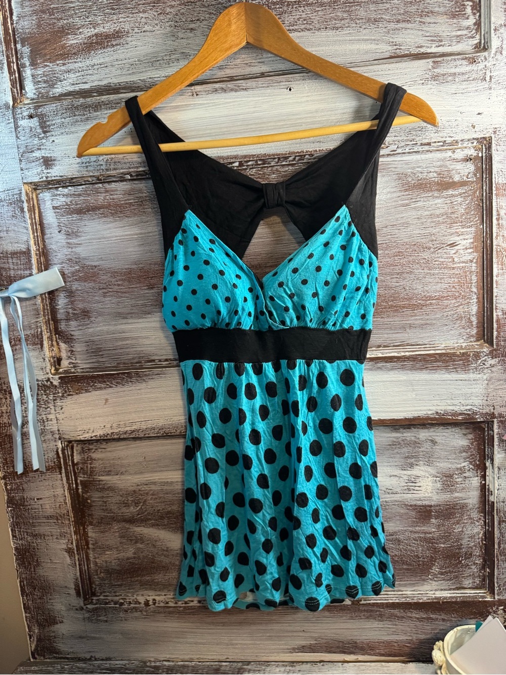 Rue21 Black & Teal Polka Dot Tank Top